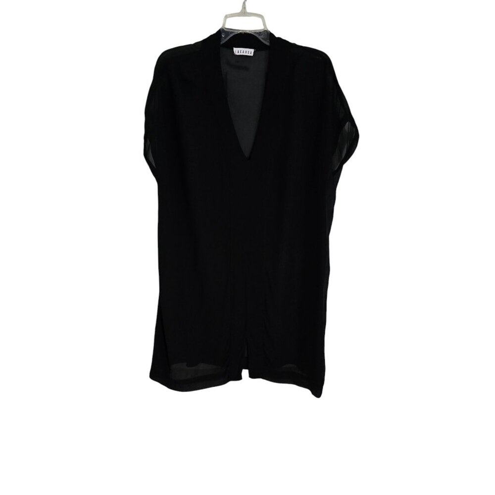 Lacausa Women's Black Sheer V-Neck Tunic Style Size M 100% Viscose Lightweight